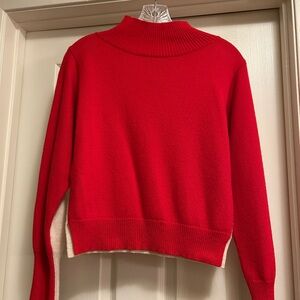 Nordstrom Signature Vibrant Red/Off White Mock Turtleneck Cashmere Sweater